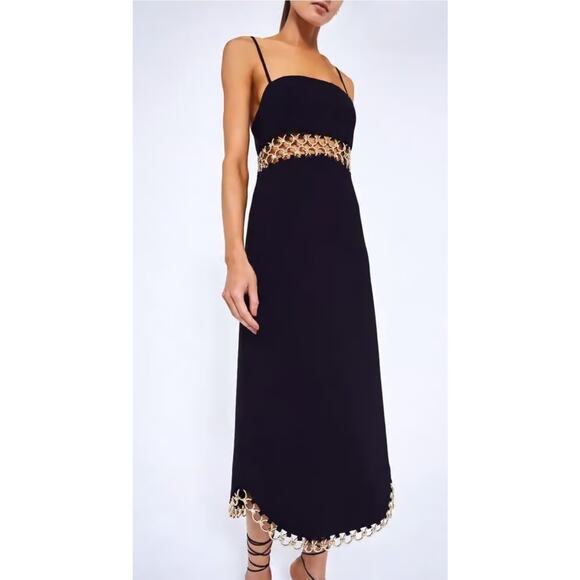 $1311 Alexis Tale Black Midi Dress Dress Golden Ring Chain Sz Small - Picture 3 of 16